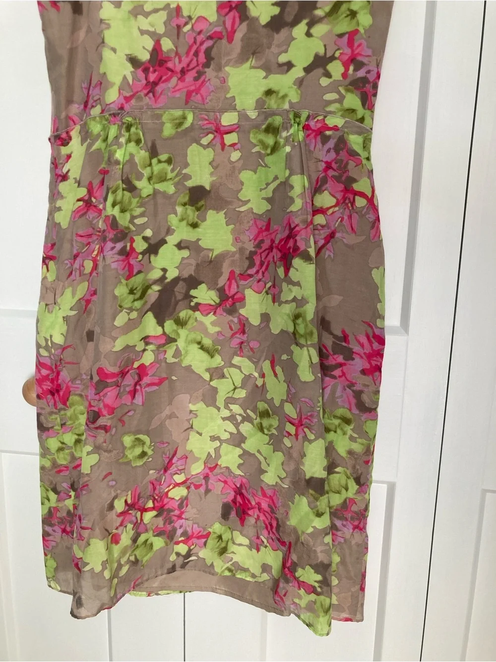 Banana Republic Floral Sheath Dress in Taupe with Pink and Lime Accents